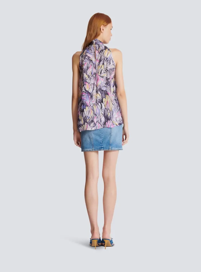 Balmain Tops And Shirts Women Pussybow Top With Feather Print Multicolor