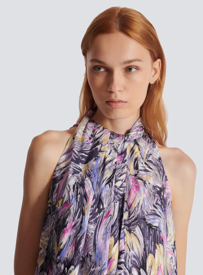 Balmain Tops And Shirts Women Pussybow Top With Feather Print Multicolor