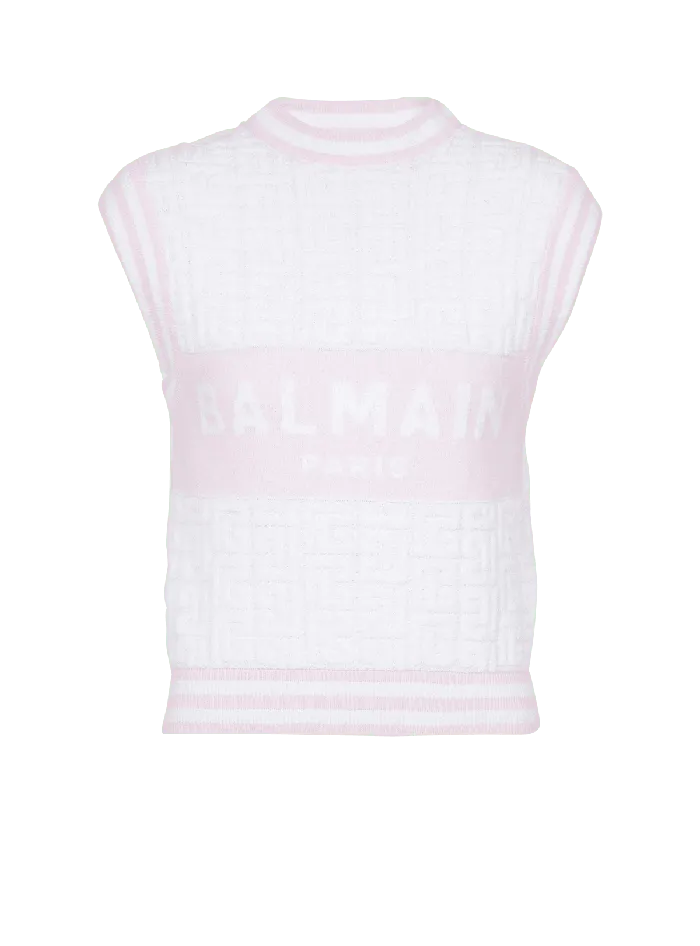 Balmain Tops And Shirts Women Sleeveless Monogram Knit Top Pink
