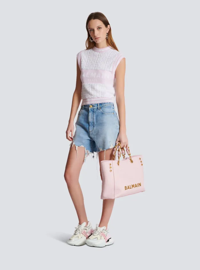 Balmain Tops And Shirts Women Sleeveless Monogram Knit Top Pink