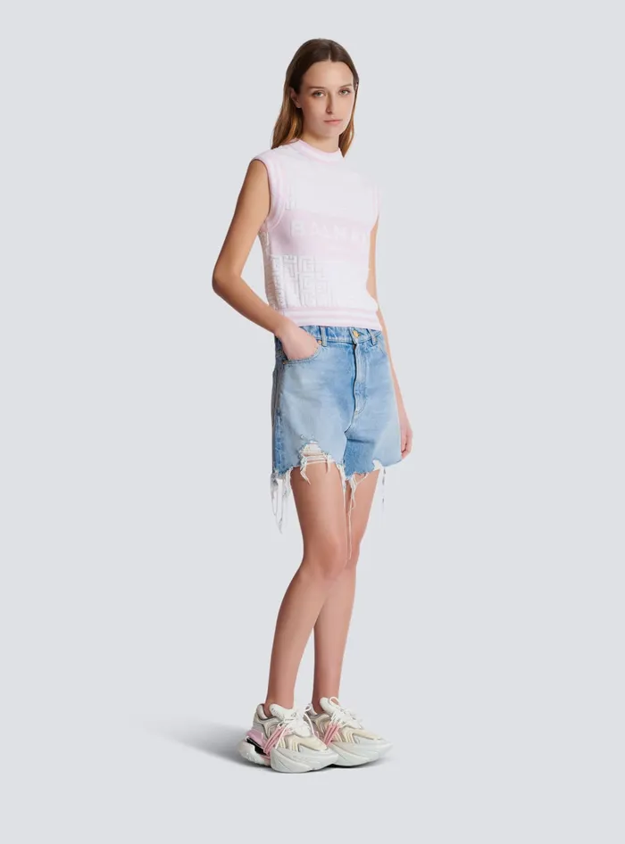 Balmain Tops And Shirts Women Sleeveless Monogram Knit Top Pink