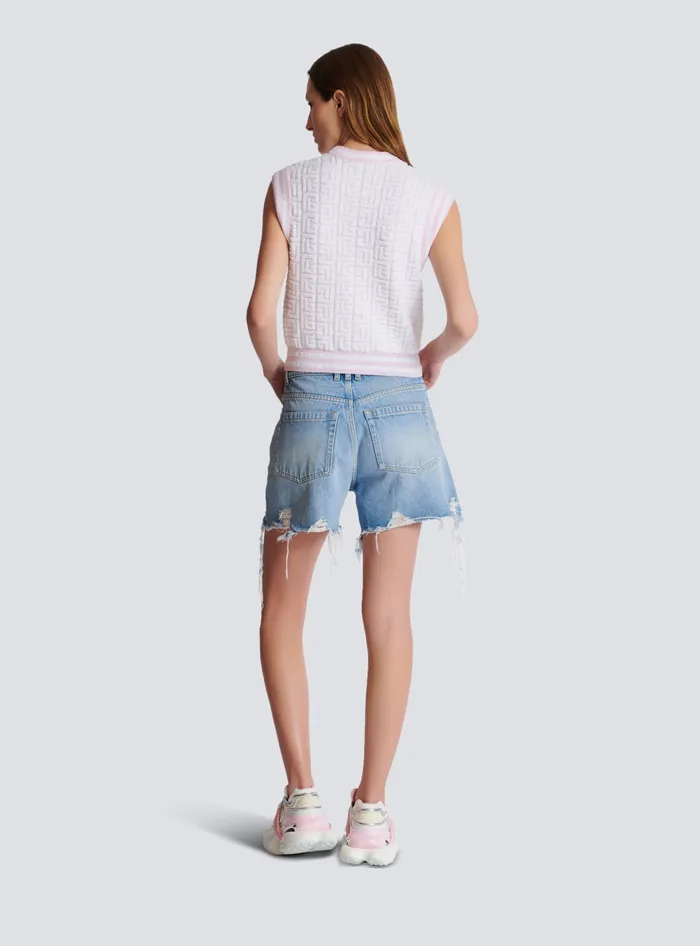 Balmain Tops And Shirts Women Sleeveless Monogram Knit Top Pink