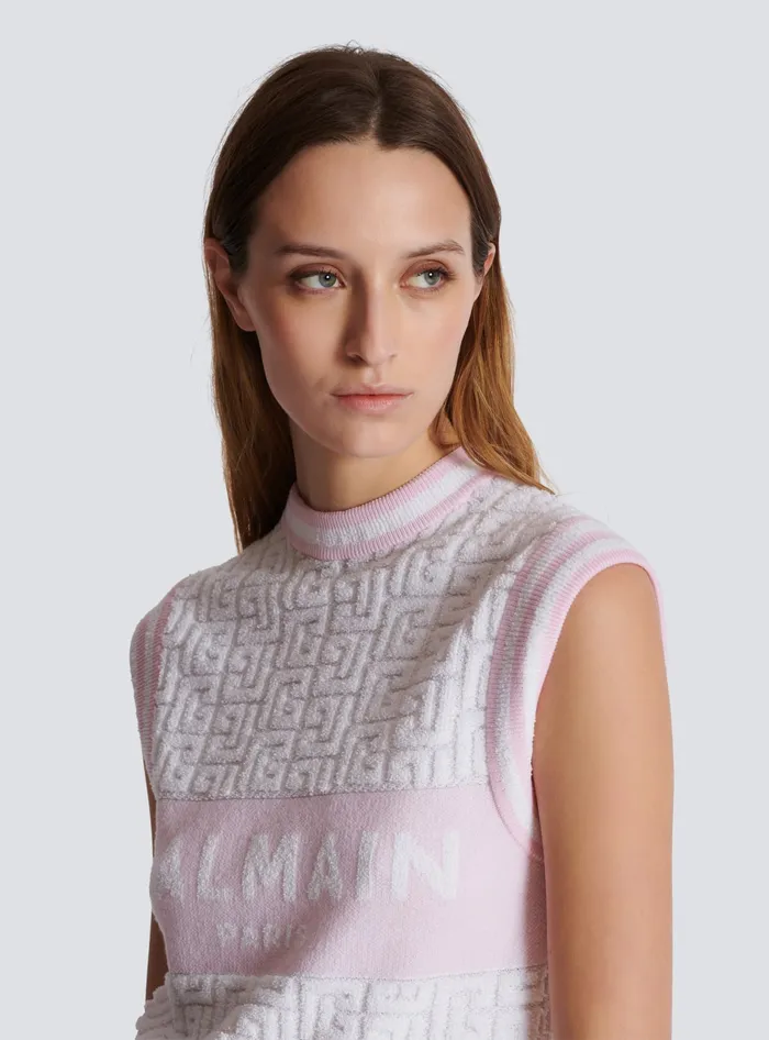 Balmain Tops And Shirts Women Sleeveless Monogram Knit Top Pink