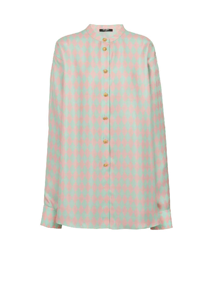 Balmain Tops And Shirts Women Standingcollar Shirt With Diamond Print Multicolor
