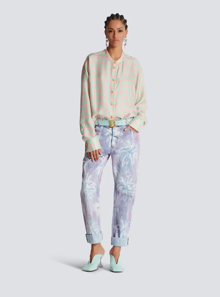 Balmain Tops And Shirts Women Standingcollar Shirt With Diamond Print Multicolor