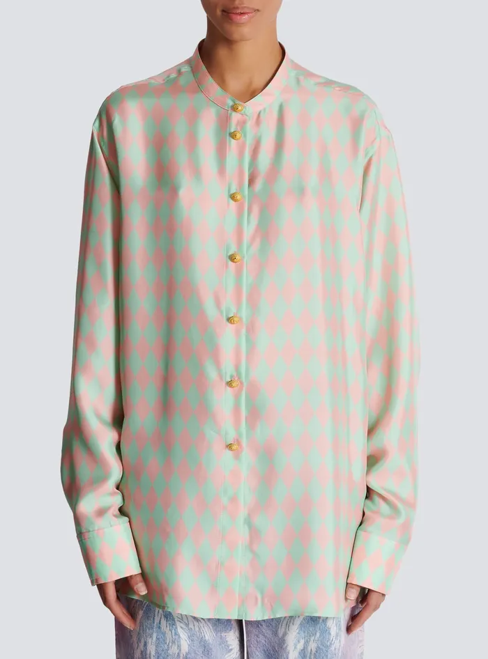 Balmain Tops And Shirts Women Standingcollar Shirt With Diamond Print Multicolor