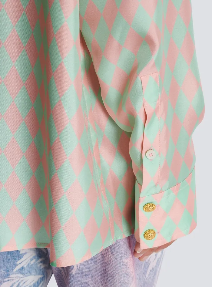 Balmain Tops And Shirts Women Standingcollar Shirt With Diamond Print Multicolor