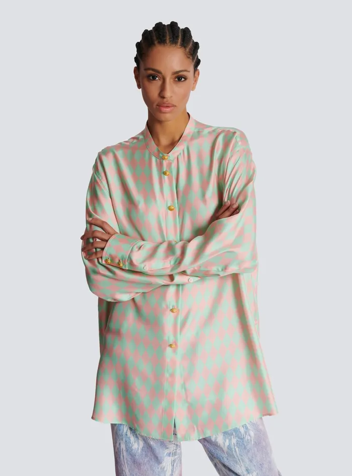 Balmain Tops And Shirts Women Standingcollar Shirt With Diamond Print Multicolor