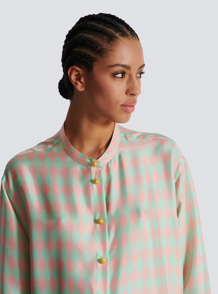 Balmain Tops And Shirts Women Standingcollar Shirt With Diamond Print Multicolor