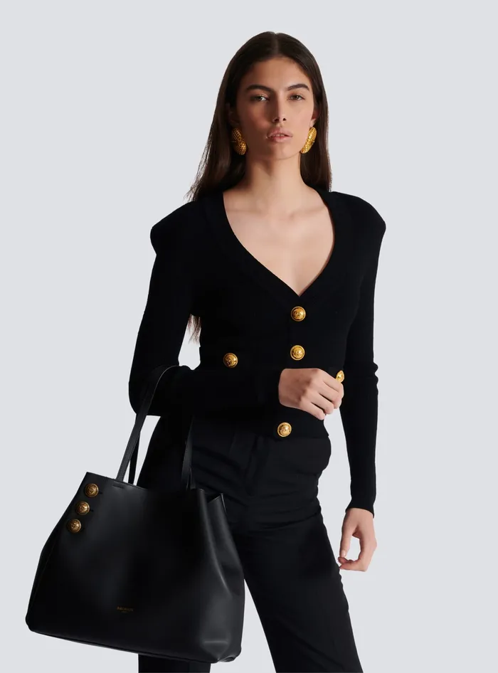 Balmain Tote Bags Women Emblegraveme Leather Tote Bag Black