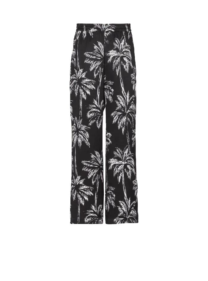 Balmain Trousers And Shorts Men Palm Print Satin Pyjama Trousers Black