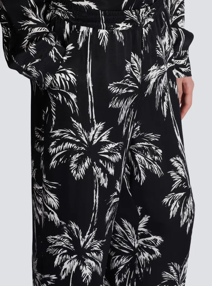 Balmain Trousers And Shorts Men Palm Print Satin Pyjama Trousers Black