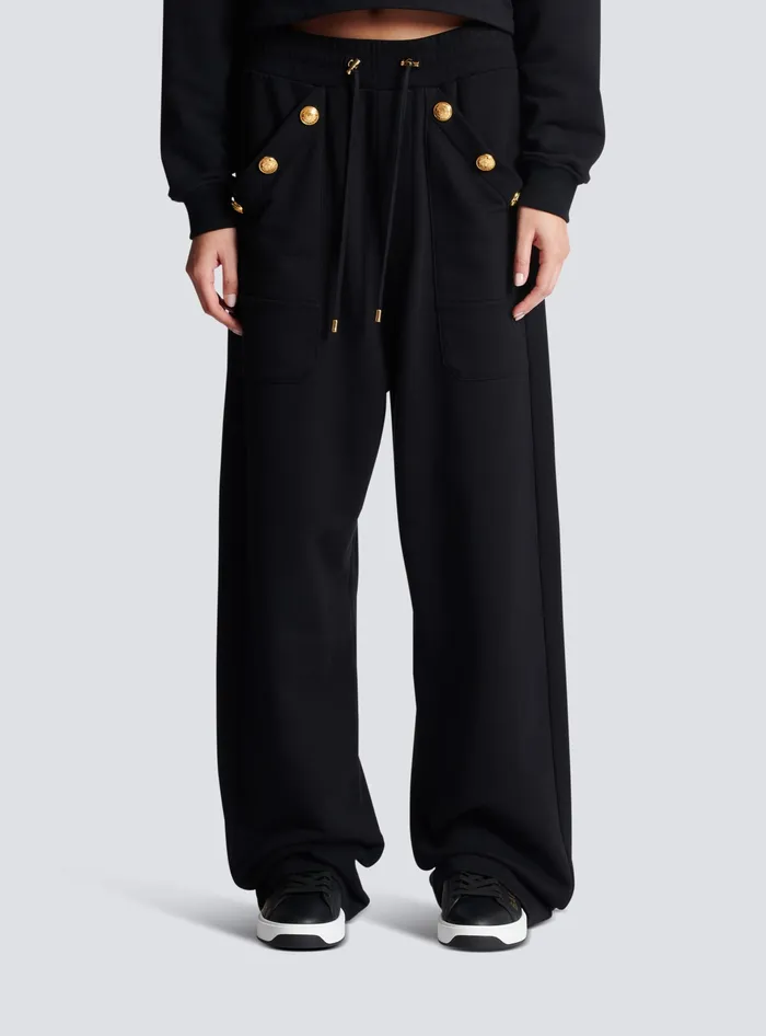 Balmain Trousers And Shorts Women Loosefitting Buttoned Joggers Black