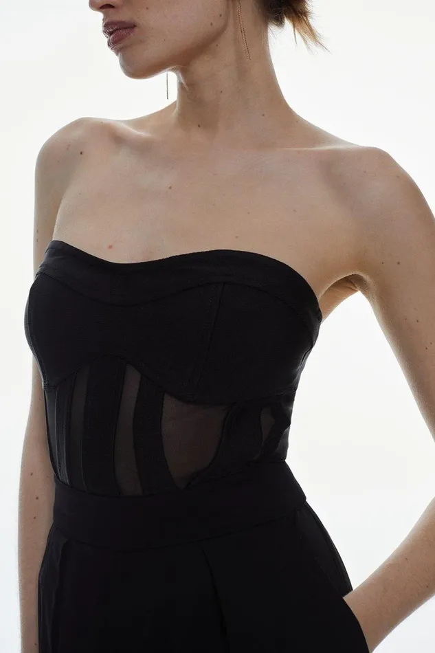 Bandage And Mesh Corset Black Women Karen Millen Tops
