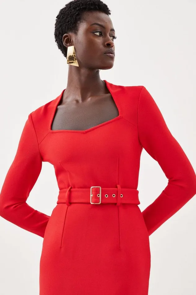 Bandage Figure Form Knit Belted Midi Dress Red Women Karen Millen Dresses