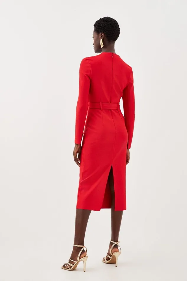 Bandage Figure Form Knit Belted Midi Dress Red Women Karen Millen Dresses