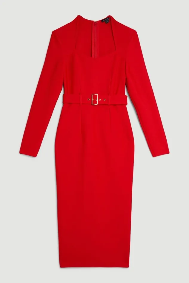 Bandage Figure Form Knit Belted Midi Dress Red Women Karen Millen Dresses