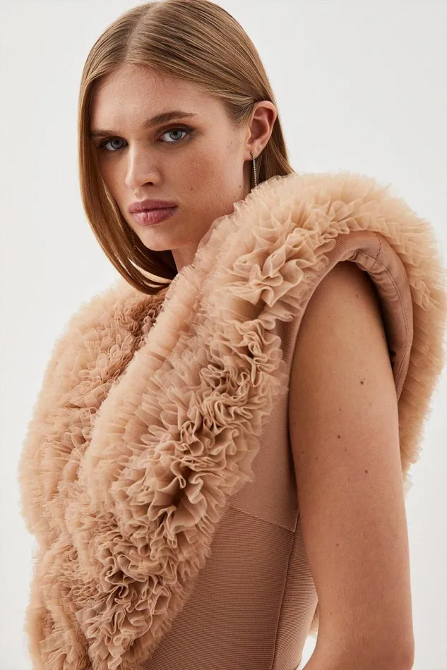 Bandage Figure Form Knit Flower Detail Bodysuit Nude Women Karen Millen Tops