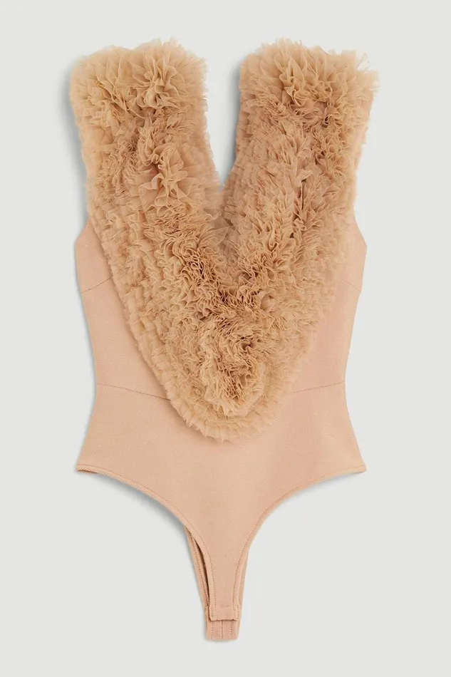 Bandage Figure Form Knit Flower Detail Bodysuit Nude Women Karen Millen Tops