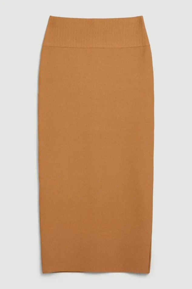 Bandage Form Fitting Knit Midi Skirt Camel Women Karen Millen Dresses