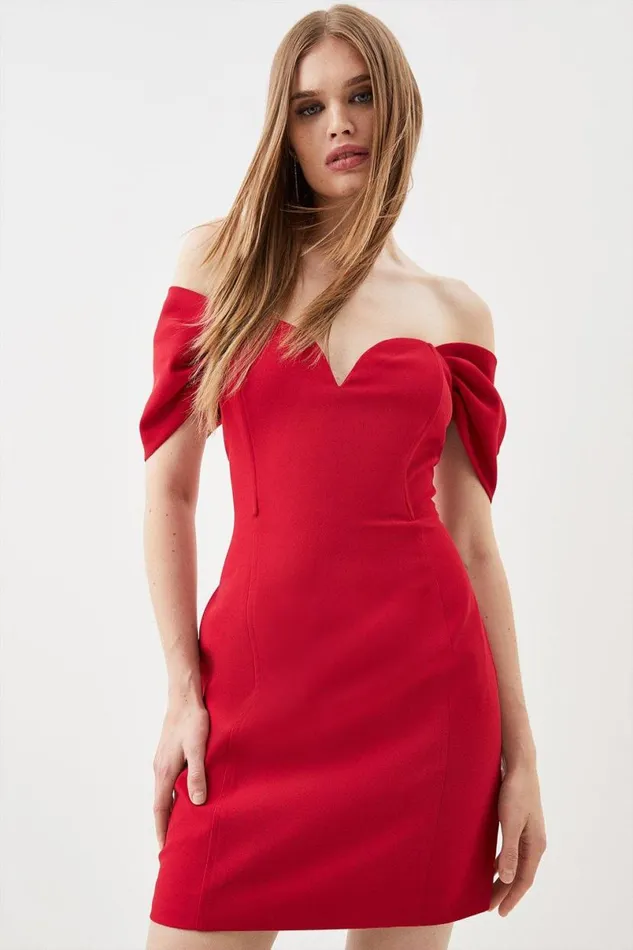 Bardot Satin Back Crepe Woven Mini Dress Red Women Karen Millen Dresses