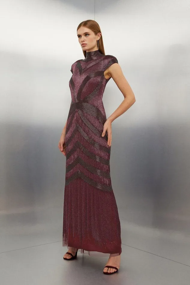 Beaded Embellished Woven Maxi Dress Red Women Karen Millen Dresses