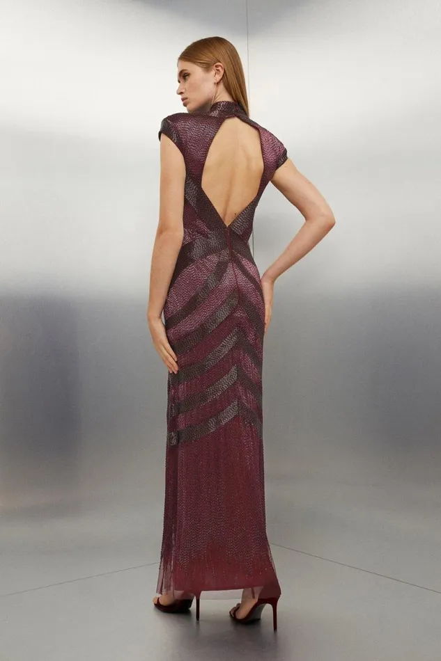 Beaded Embellished Woven Maxi Dress Red Women Karen Millen Dresses