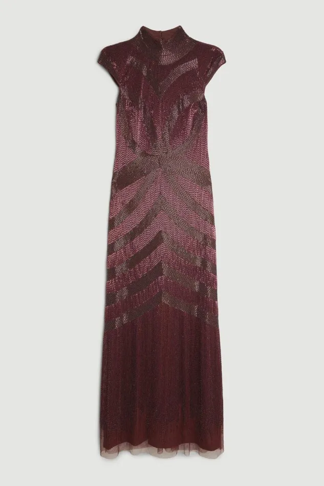 Beaded Embellished Woven Maxi Dress Red Women Karen Millen Dresses