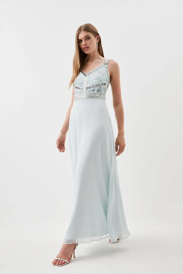 Beaded Embellished Woven Maxi Dress Sage Women Karen Millen Dresses