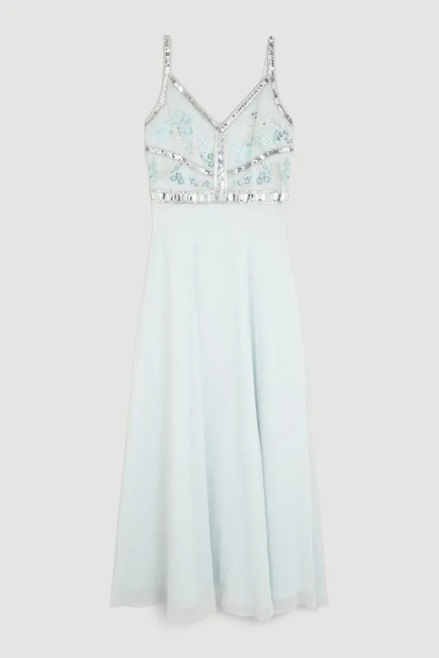 Beaded Embellished Woven Maxi Dress Sage Women Karen Millen Dresses