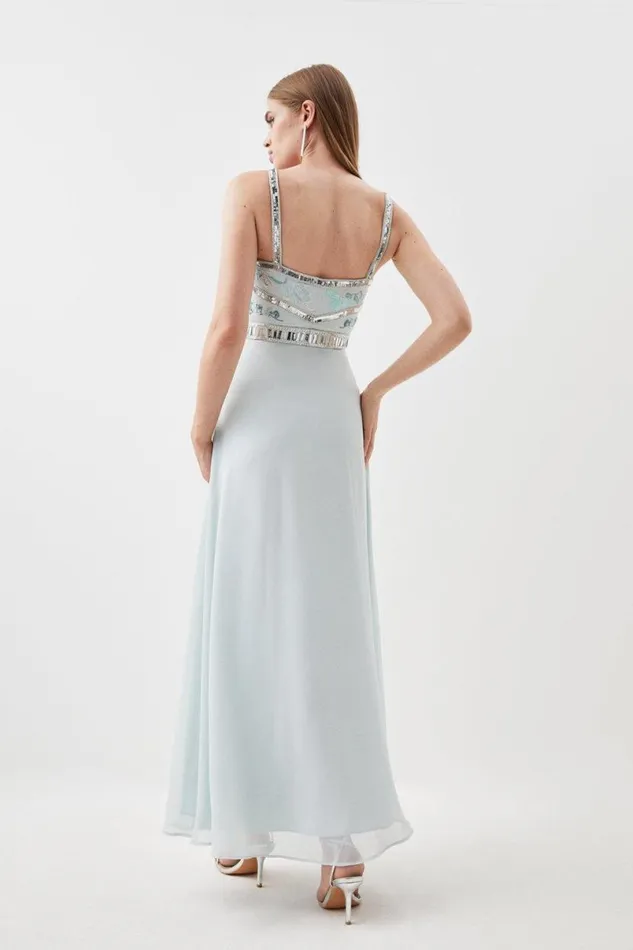 Beaded Embellished Woven Maxi Dress Sage Women Karen Millen Dresses