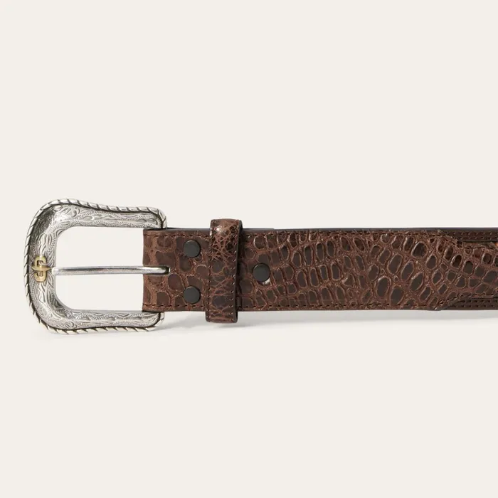 Belts Men Stetson Ostrich Print Croco Embossed Western Tabs Belt Cognaccalifornia Nut