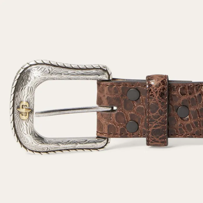 Belts Men Stetson Ostrich Print Croco Embossed Western Tabs Belt Cognaccalifornia Nut