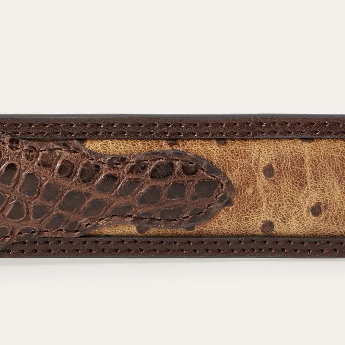 Belts Men Stetson Ostrich Print Croco Embossed Western Tabs Belt Cognaccalifornia Nut