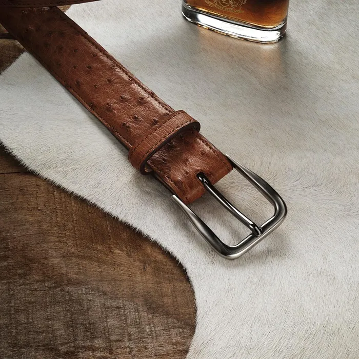 Belts Men Stetson Ostrich Western Tab Belt 8211 1 14quot Width Antique Cognac