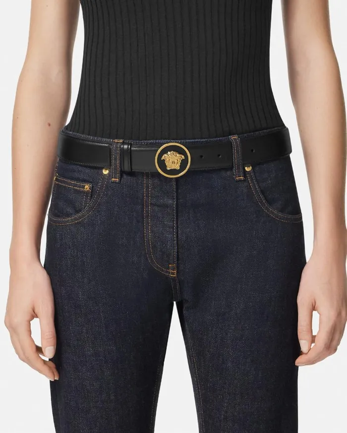 Belts Women Versace La Medusa Leather Belt 12034 Blackgold