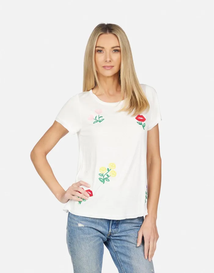 Bernadette Happy Floral Embroidery Milk Women039s Lauren Moshi Short Sleeve