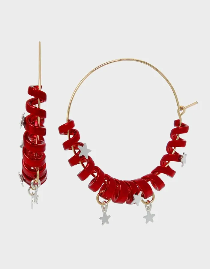 Betsey Johnson Women BETSEYS HOLIDAY COIL HOOP EARRINGS RED Red