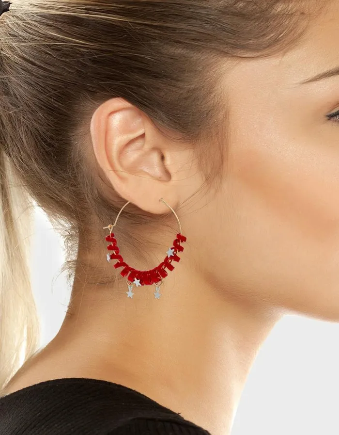 Betsey Johnson Women BETSEYS HOLIDAY COIL HOOP EARRINGS RED Red