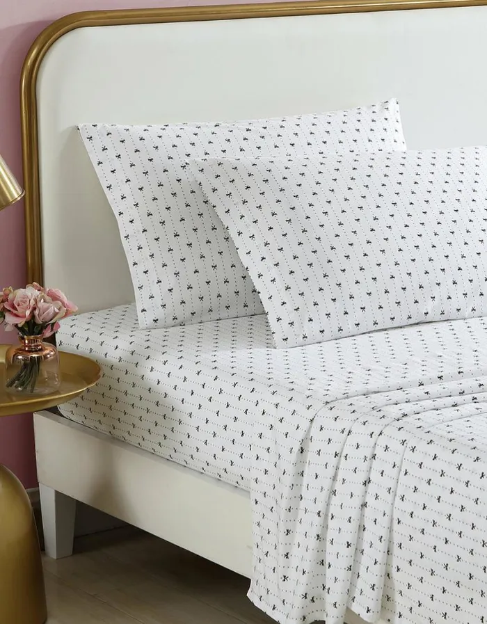 Betsey Johnson Women BETSEYS RIBBON PINSTRIPE WHITE FULL SHEET SET MULTI Betsey Johnson Women BETSEYS RIBBON PINSTRIPE WHITE FULL SHEET SET MULTI