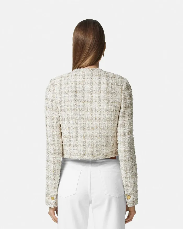 Blazer and Jackets Women Versace Tweed Cardigan Jacket Whitegold