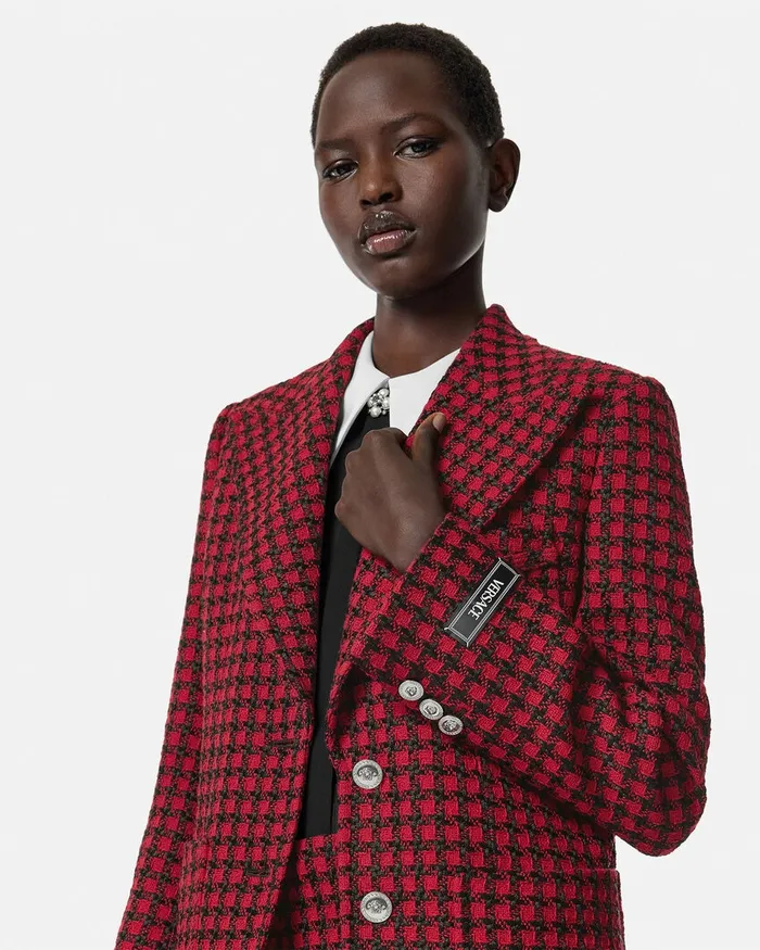 Blazer and Jackets Women Versace Tweed Masculine Blazer Blackred