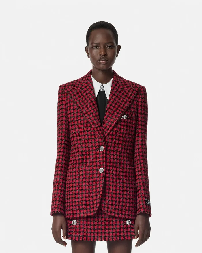 Blazer and Jackets Women Versace Tweed Masculine Blazer Blackred