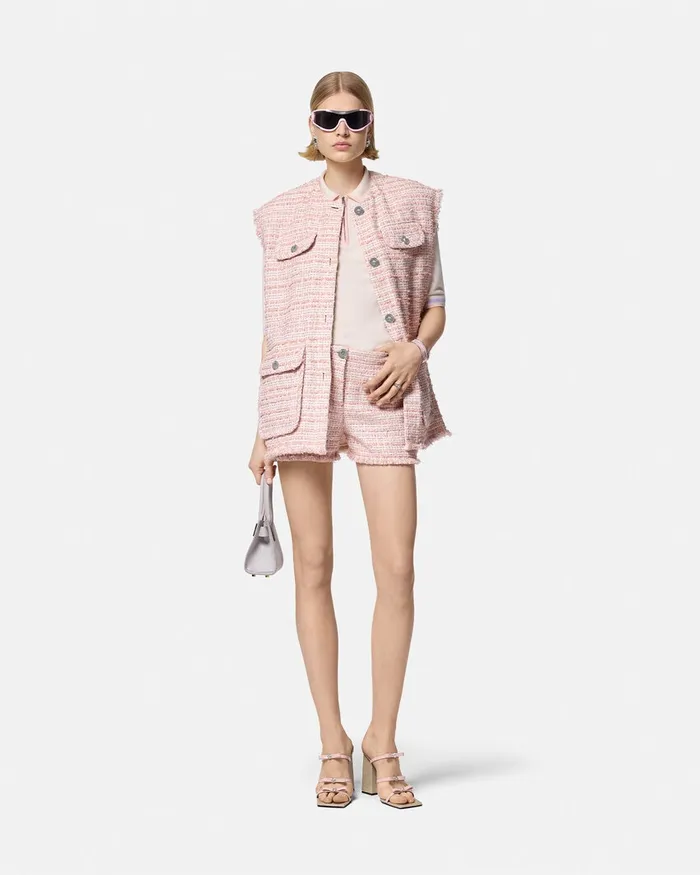 Blazer and Jackets Women Versace Tweed Oversized Vest Light Pink