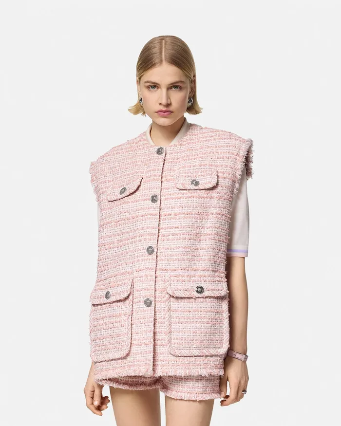 Blazer and Jackets Women Versace Tweed Oversized Vest Light Pink