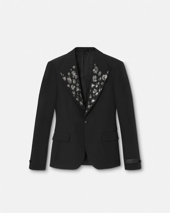Blazers and Suits Men Versace Embellished Light Wool Blazer Black