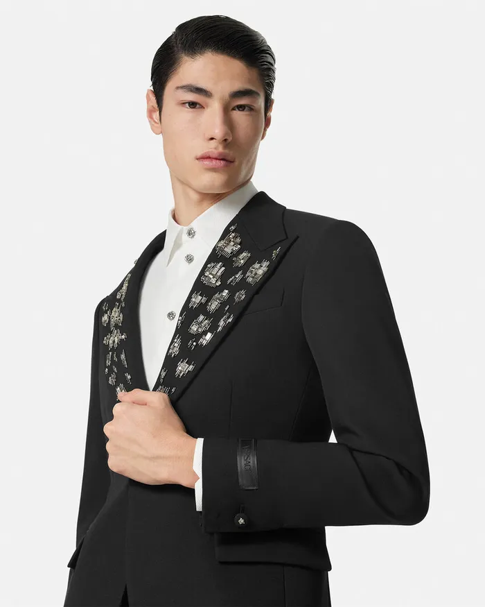 Blazers and Suits Men Versace Embellished Light Wool Blazer Black