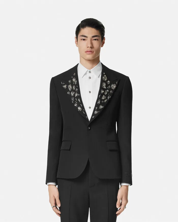 Blazers and Suits Men Versace Embellished Light Wool Blazer Black