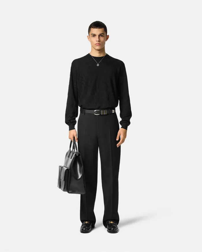 Blazers and Suits Men Versace Wool Twill Formal Pants Black