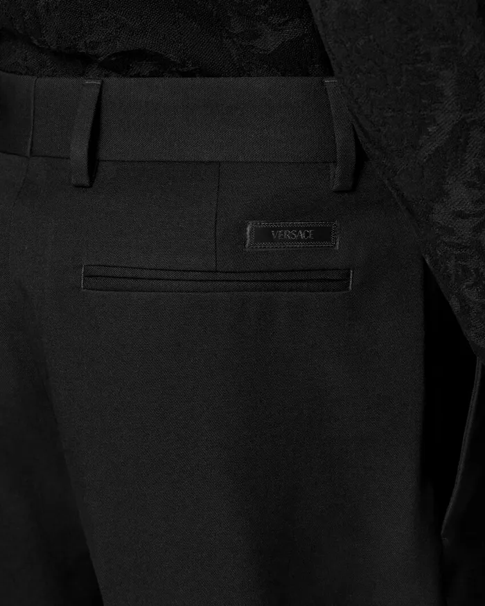 Blazers and Suits Men Versace Wool Twill Formal Pants Black
